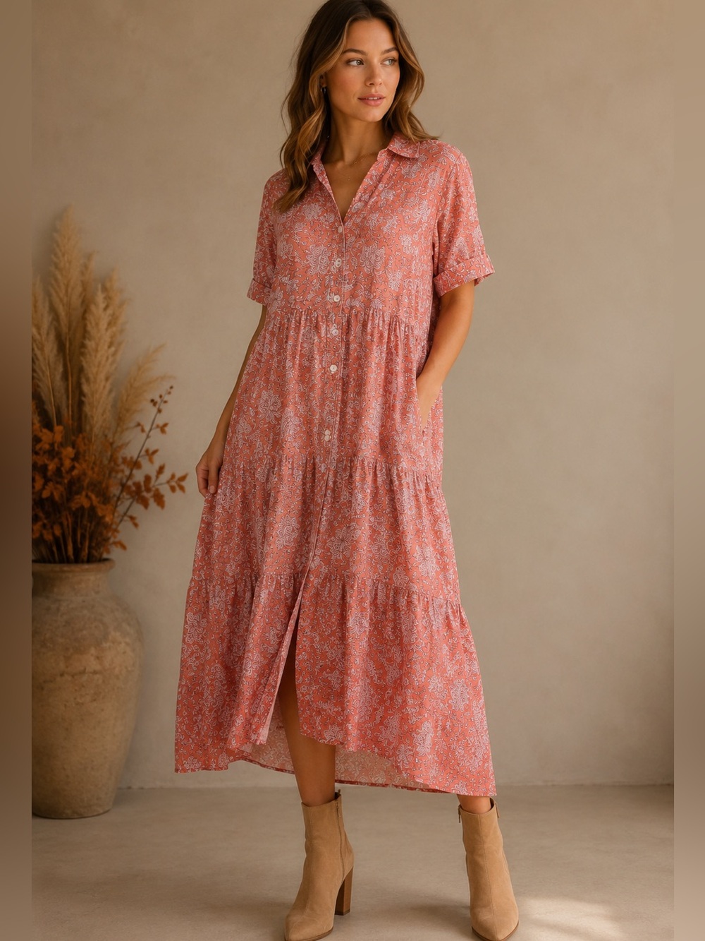 PAPA VANCOUVER NWT Floral Midi Dress – 100% Cotton X-Large Fall Vacation